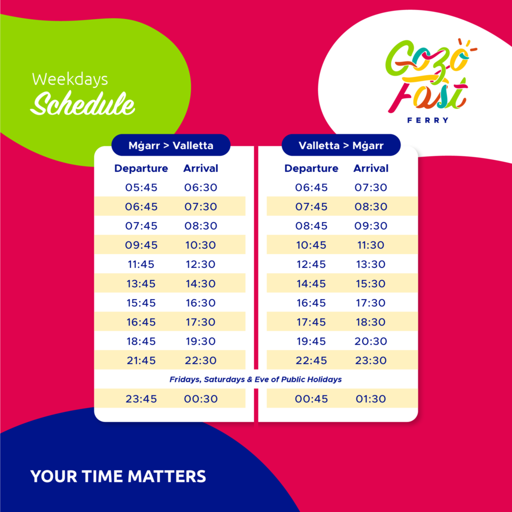 Gozo Fast Ferry weekdays timetable